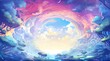  Fantasy arch with rainbow hues, whimsical clouds, and lush edges