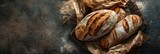 Fototapeta Na drzwi - Artisanal Fresh Bread Flatlay in Minimalist Style