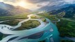 A stunning drone image captures the serpentine twists of a river estuary amid mountainous terrain