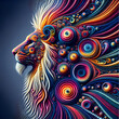 AI generated illustration of vibrant psychedelic animal art with bright colors and swirling patterns