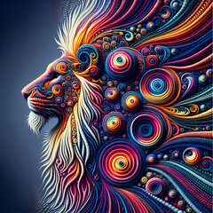 AI generated illustration of vibrant psychedelic animal art with bright colors and swirling patterns