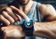 Fitness Uhr, Close-up  einer Smartwatch mit Gesundheits-App auf dem Bildschirm, Gadget für einen aktiven Fitness-Lebensstil