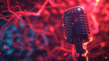 Poster - A 3d model of a microphone with a dynamic abstract background  AI generated illustration