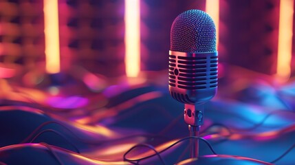 Poster - A 3d model of a microphone with a dynamic abstract background  AI generated illustration
