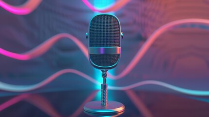 Poster - A 3d model of a microphone with a dynamic abstract background  AI generated illustration