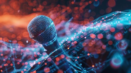 Poster - A 3d model of a microphone with a dynamic abstract background  AI generated illustration