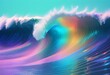 Ocean wave art rainbow color art illustration, AI generated