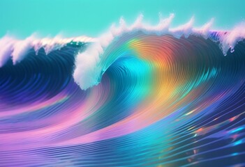 Wall Mural - Ocean wave art rainbow color art illustration, AI generated