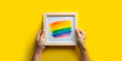 Abstract background. LGBTQ concepts with gender diversity and social orientation with work. Frame, yellow background, equality