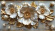 Elegant Floral Wall Panel with White and Gold Accents