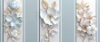 Elegant Floral Wall Art Panels in Soft Blue, White, and Gold Tones