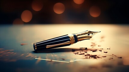 A breathtaking close-up of a fountain pen elegantly signing a high-stakes contract, capturing the essence of corporate sophistication and decision-making