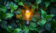 Sustainable Living: Light Bulb Amidst Green Plants - Renewable Energy, Cost Savings, Eco-Friendly Consumption