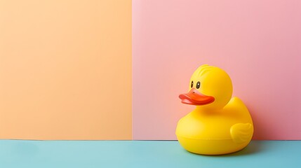 Wall Mural - Yellow rubber duck on colored background