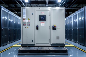 A circuit breaker in a control cabinet data center professional photography