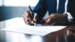 Close up of businessman signing a contract. Man hand holding or handing over document, documentation, document data management system.

