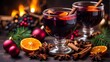 Spiced and fruity red wine mulled for Christmas. customary hot beverage during the holiday season