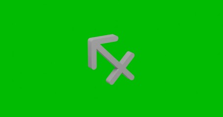 Poster - Animation of rotation of a white zodiac sagittarius symbol with shadow. Simple and complex rotation. Seamless looped 4k animation on green chroma key background
