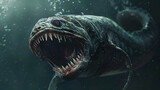 Fototapeta Big Ben - Sea monster open its mouth with teeth fantasy underwater