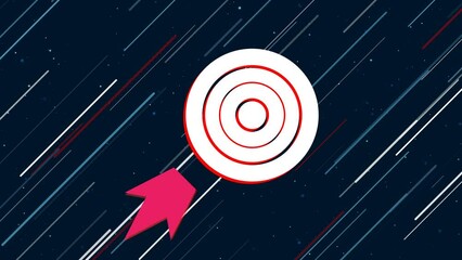 Poster - Checker game symbol flies through the universe on a jet propulsion. The symbol in the center is shaking due to high speed. Seamless looped 4k animation on dark blue background with stars