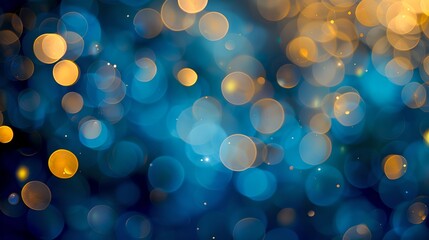 Wall Mural - Abstract blue and yellow bokeh background. Light orbs floating. Soft, defocused lights for wallpaper. Serene and calm backdrop. Artistic presentation. AI