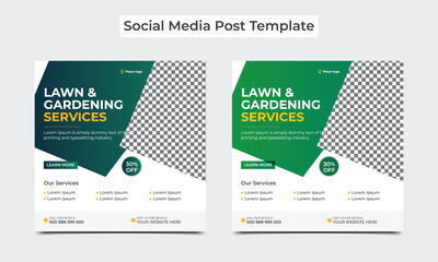 Wall Mural - Lawn or gardening service social media post and web banner template. Mowing poster, leaflet, poster design. vector illustration.
