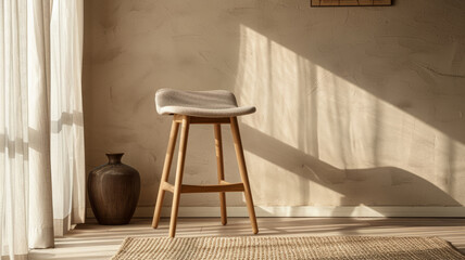 Wall Mural - A minimalist room with a chair and sunlight.