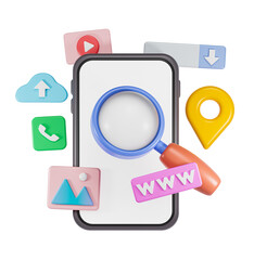 Poster - Smartphone and internet related icons. isolated object. finding information online concept. 3d rendering