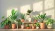 A bloggers plant collection in a cute 3d style  AI generated illustration
