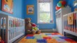 A colorful nursery with playful toys and stuffed animals  AI generated illustration