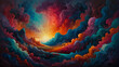 Abstract fiery waves in red and blue with wisps of smoke texture create a colorful, grunge space background. Generative AI