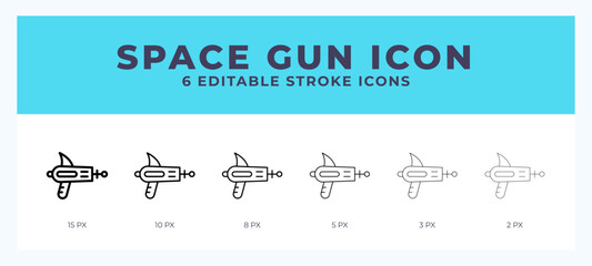 Space gun line icon illustrations with editable strokes.