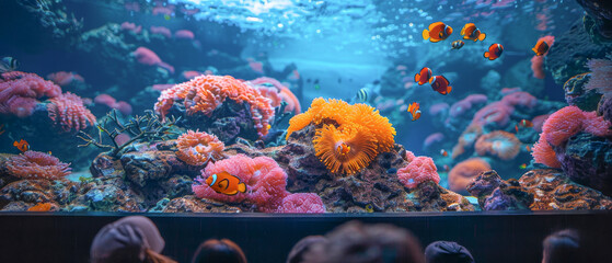 Wall Mural - Colorful aquarium with variety of fish and coral in projection room