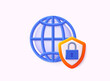 3D Globe hyperlink icon. Cyber security, shield lock. Personal data security Illustrates cyber data or information privacy idea. 3D Web Vector Illustrations.