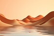 3d render, cartoon illustration of brown hills with water in the background, simple minimalistic style, low detail copy space for photo text or product