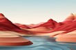 3d render, cartoon illustration of maroon hills with water in the background, simple minimalistic style, low detail copy space for photo text or product