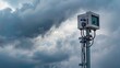 © Orxan - An automatic weather station operates against a background of a gray cloudy sky, focusing on weather monitoring