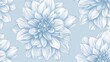 Hand drawn line art of blue and white ink illustration in the style of dahlia flowers pattern