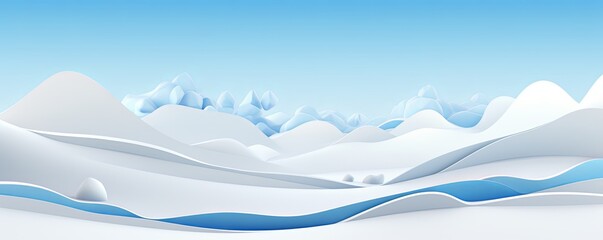 Wall Mural - 3d render, cartoon illustration of white hills with water in the background, simple minimalistic style, low detail copy space for photo text or product, blank