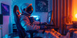 Discover the fusion of space exploration and digital technology as an astronaut engages with a computer in his bedroom. AI generative enhancements add depth to the cosmic scene.