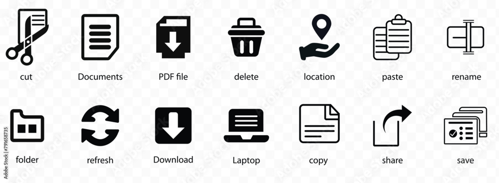 Cut, copy, paste, rename, share, save and delete, laptop, location ...