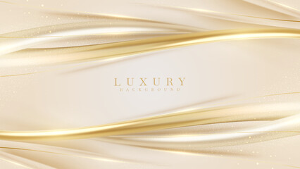 Wall Mural - gold luxury background and elegant ribbon decorations with glitter light effects elements and bokeh.