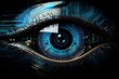 © Thanapipat - Detailed view of a cybernetic eye displaying digital signals, abstract vision of communication tech