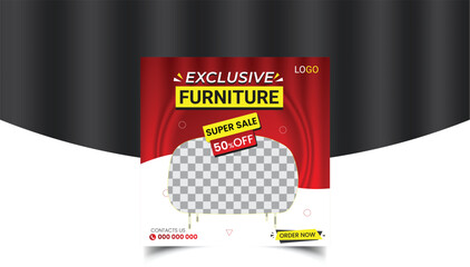 Wall Mural - Minimalist furniture and home interior sale banner or social media post template