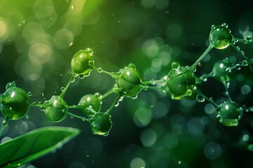 chlorophyll cell molecular plant photosynthesis, abstract display of photosynthesis chemical reactio