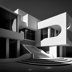 Wall Mural - AI generated illustration of an exterior staircase with multiple windows and doors