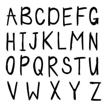 Hand drawn doodle set of letters isolated on white background. Alphabet for Children's Books and Toys, Early Childhood Education. Typographic content for children.