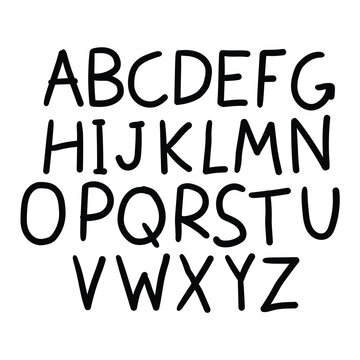 Hand drawn doodle set of letters isolated on white background. Alphabet for Children's Books and Toys, Early Childhood Education. Typographic content for children.