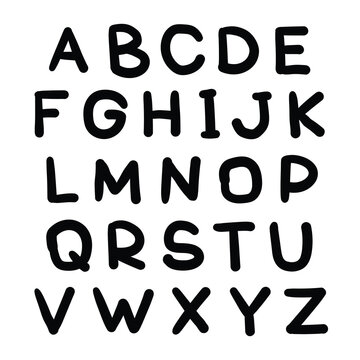 Hand drawn doodle set of letters isolated on white background. Alphabet for Children's Books and Toys, Early Childhood Education. Typographic content for children.