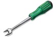 A green screwdriver with a wrench on it. Suitable for construction and repair concepts
